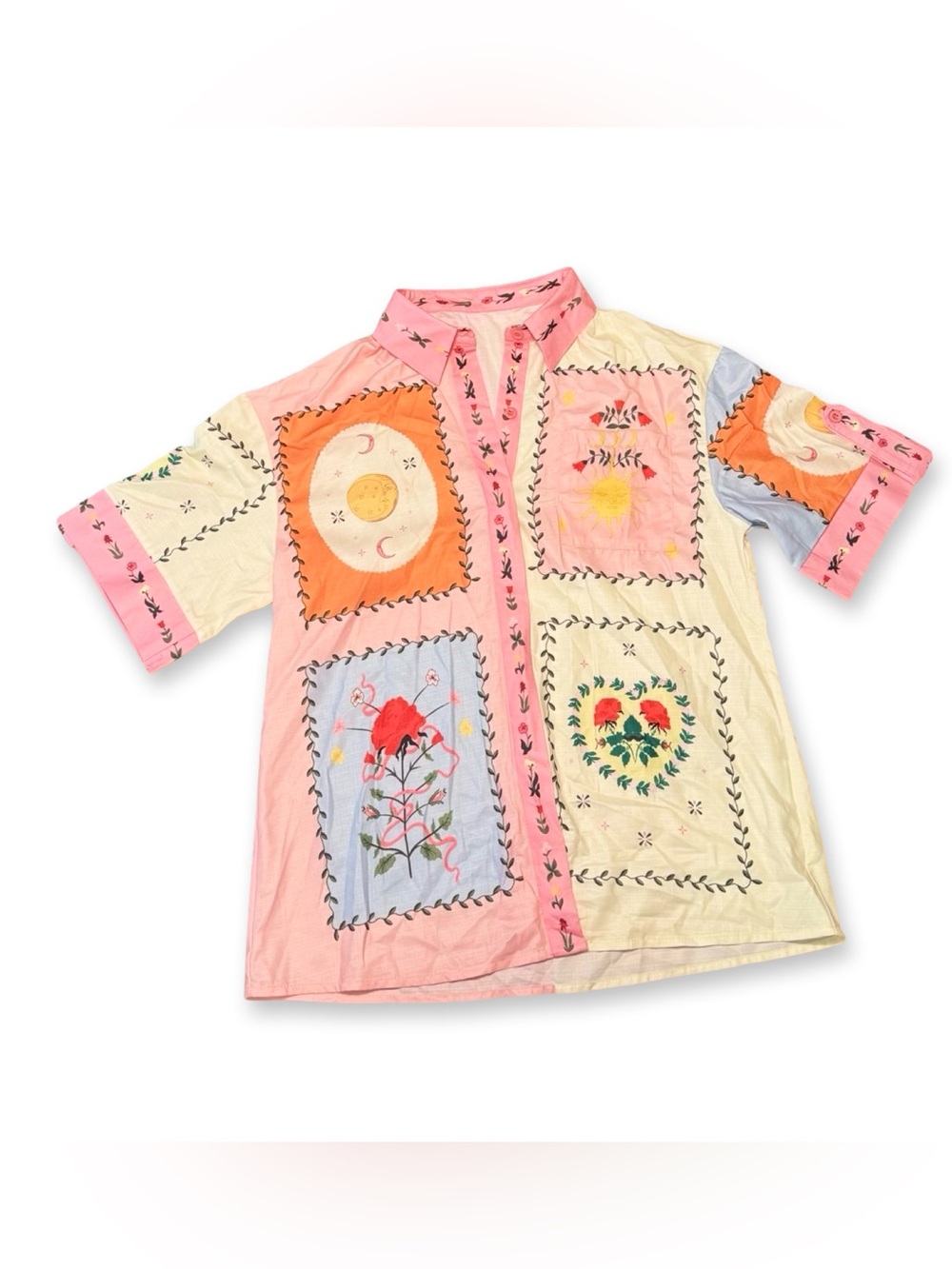 Women’s Trendy Patchwork Linen Blend Button Down Top